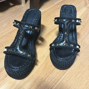 Black Valentino rockstud woven wedge